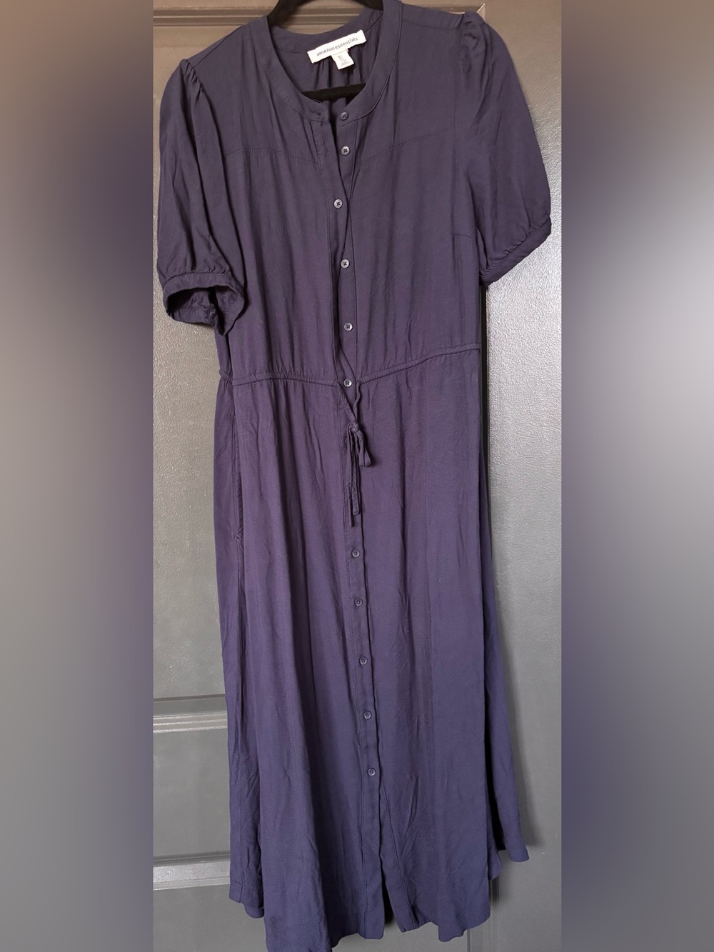 Amazon Essentials Navy Button-Front Midi Dress with Tie Waist